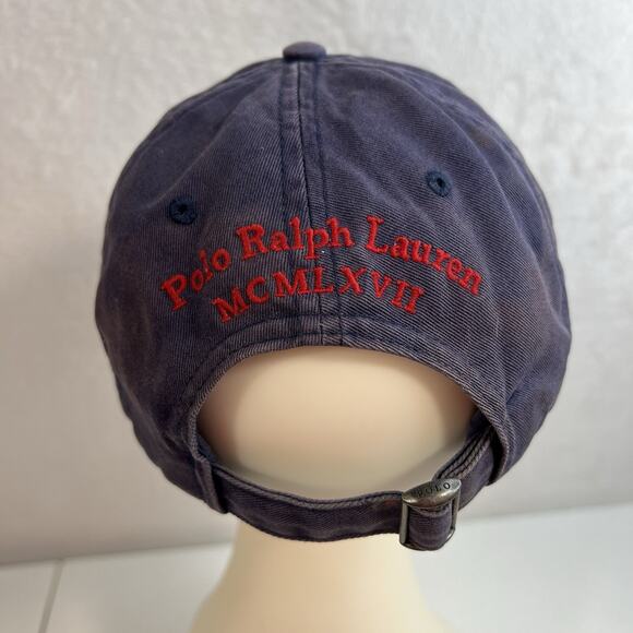Vtg Polo Ralph Lauren Hat Big Pony Number 3 Adjustable Strapback Cap Navy Red - Picture 4 of 11